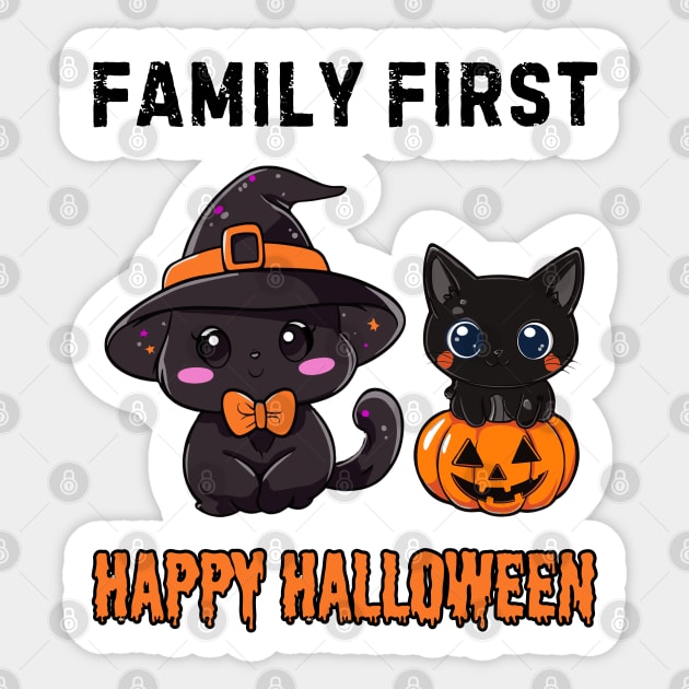 Witch Cat Family - Halloween - Funny & Cute for Girls Sticker by TuncGK
